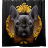 ブルドフランスのッグイラストレーションブルー シャワーカーテン (正面)