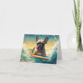 ブルドフランスのッグビーチサーフィン絵画ズ カード (正面)