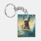 ブルドフランスのッグビーチサーフィン絵画ズ キーホルダー (正面左)