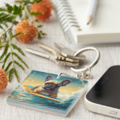 ブルドフランスのッグビーチサーフィン絵画ズ キーホルダー (正面右)