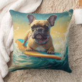 ブルドフランスのッグビーチサーフィン絵画ズ クッション (ブランケット)