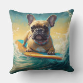 ブルドフランスのッグビーチサーフィン絵画ズ クッション (裏面)