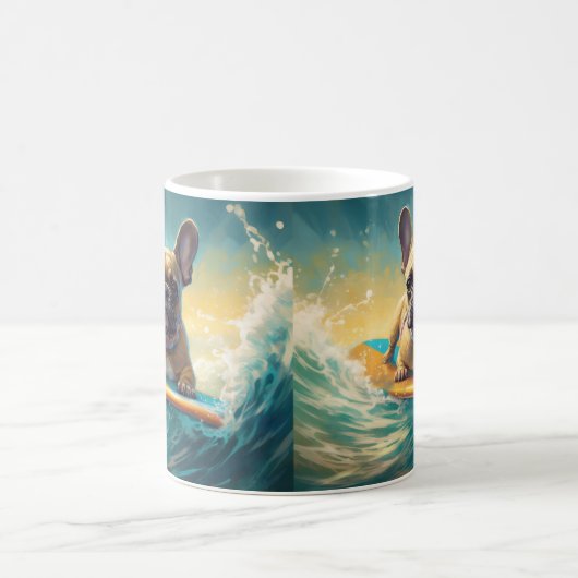 ブルドフランスのッグビーチサーフィン絵画ズ コーヒーマグカップ (中央)