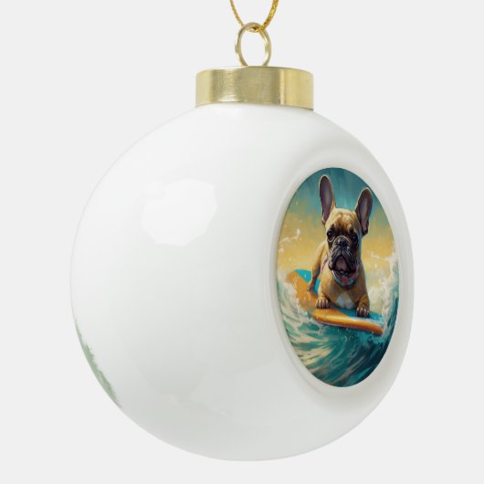 ブルドフランスのッグビーチサーフィン絵画ズ セラミックボールオーナメント (左)