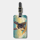 ブルドフランスのッグビーチサーフィン絵画ズ ラゲッジタグ (正面縦)