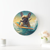 ブルドフランスのッグビーチサーフィン絵画ズ ラージ壁時計 (ホーム)