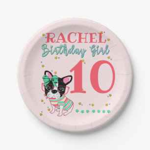 ブルドフランスのッグフレンチ誕生日ガール ペーパープレート