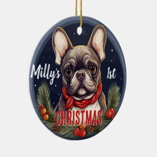 ブルドフランスのッグ初めてのクリスマス セラミックオーナメント (右)