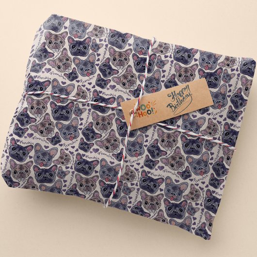 ブルドフランスのッグ手描き漫画の頭 ラッピングペーパー