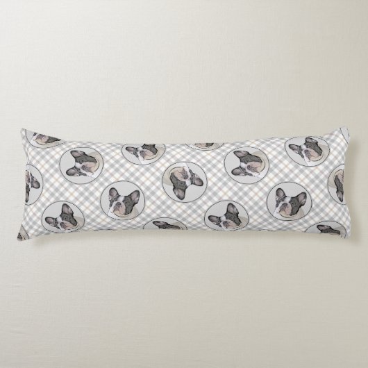 ブルドフランスのッグ絵を描の白い黒毛犬アート ボディピロー (正面)