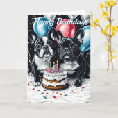 ブルドフランスのッグ誕生日 カード (黄色い花)