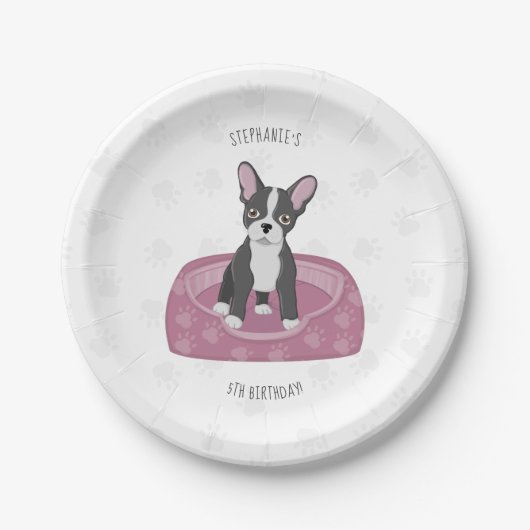ブルドフランスのッグ誕生日 ペーパープレート (正面)