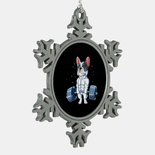 ブルドフランスのッグ重量挙おもしろいげ回送ジム スノーフレークピューターオーナメント (左)