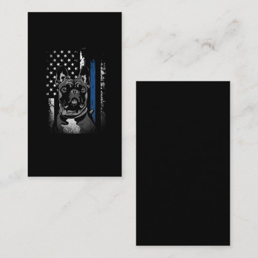ブルドフランスのッグ青線アメリカ国旗警察犬 名刺 (正面/裏面)