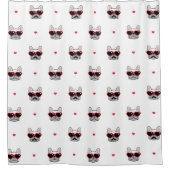 ブルドフランスのッグ |かわいいフレンチパターン白 シャワーカーテン (正面)