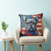 ブルドフランスのッグ&ア動揺してメリカ国旗 クッション (椅子)