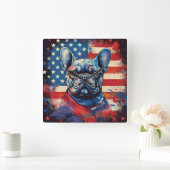 ブルドフランスのッグ&ア動揺してメリカ国旗 スクエア壁時計 (ホーム)