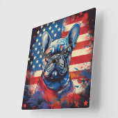 ブルドフランスのッグ&ア動揺してメリカ国旗 スクエア壁時計 (傾斜)