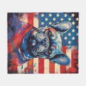 ブルドフランスのッグ&ア動揺してメリカ国旗 フリースブランケット (正面(横))