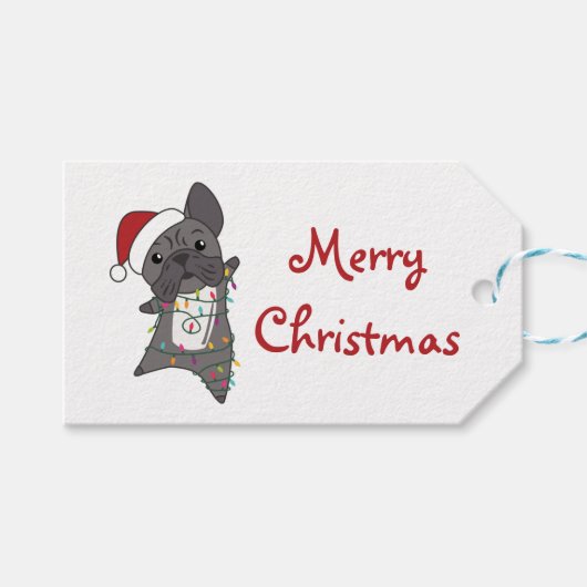 ブルドフランスのッグ・クリスマス・スノー・ウィンター・アニマルズ・トラック ギフトタグ (正面(横))