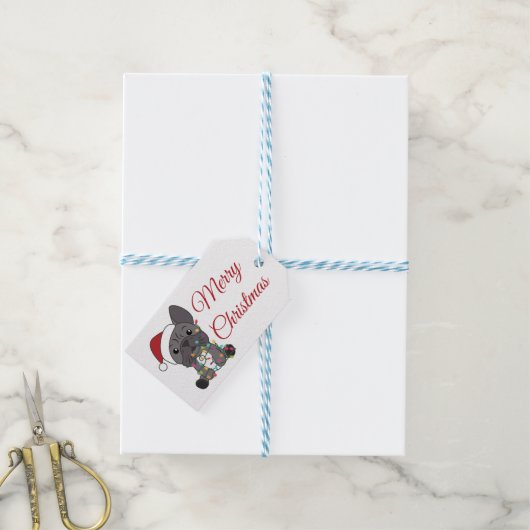 ブルドフランスのッグ・クリスマス・スノー・ウィンター・アニマルズ・トラック ギフトタグ (より糸つき)