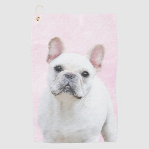 ブルドフランスのッグ（クリーム/ホワイト）絵画ズ-犬芸術 ゴルフタオル