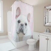 ブルドフランスのッグ(クリーム/ホワイト)絵画ズ-犬芸術 シャワーカーテン (インサイチュ)