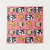 ブルドフランスのッグ、コーヒー、クロワッサンテーマ。 タペストリー (正面(横))