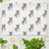 ブルドフランスのッグ(ブルーグレーシルバーチョコレート薄紫) キッチンタオル (折り畳み)