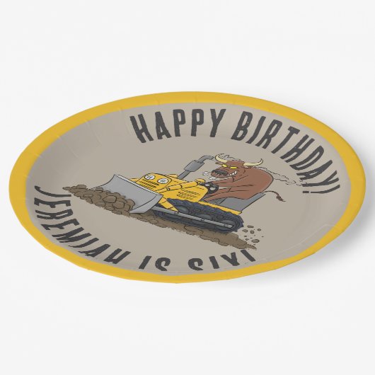 ブルドライビングブルドーザーパーソナライズされた誕生日 ペーパープレート (アングル)