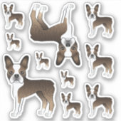 ブルドルとホワイトボストンテリアかわいい漫画の犬 シール (正面)