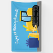 ブルドーザーかわいい1st誕生日パーティー建築 横断幕 (縦)