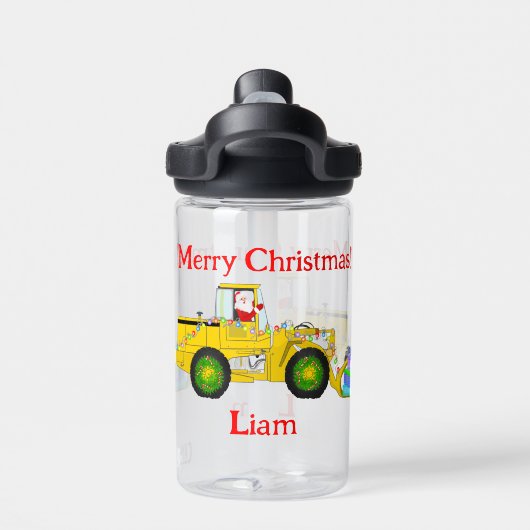 ブルドーザーでクリスマス・サンタを祝ってプレゼント ウォーターボトル (背面)