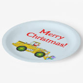 ブルドーザーでクリスマス・サンタを祝ってプレゼント ペーパープレート (アングル)