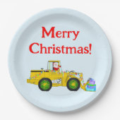 ブルドーザーでクリスマス・サンタを祝ってプレゼント ペーパープレート (正面)
