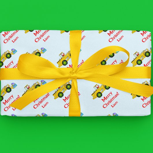 ブルドーザーでクリスマス・サンタを祝ってプレゼント ラッピングペーパー