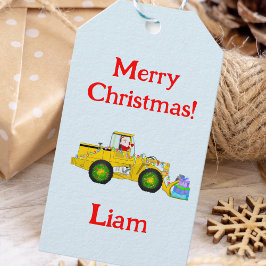 ブルドーザーでプレゼントを届けるサンタクロース メリークリスマス ギフトタグ