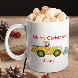 ブルドーザーでプレゼントを配るサンタのクリスマス コーヒーマグカップ