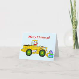 ブルドーザーでプレゼントを配るサンタクロース メリークリスマス カード