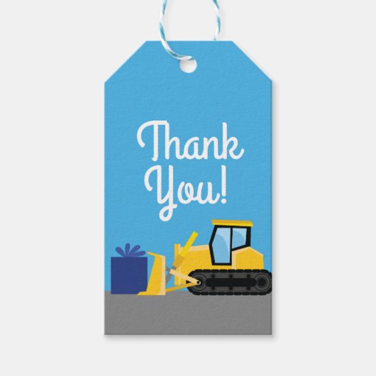 ブルドーザーキュート子供の誕生日パーティー建築 ギフトタグ (正面)