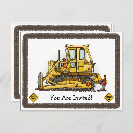 ブルドーザードーザーキッズパーティの招待状 招待状 (正面/裏面)