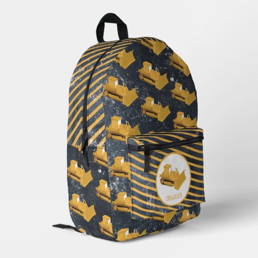 ブルドーザー建築トラックボーイズ名前をカスタムする プリントバックパック (裏面左端)