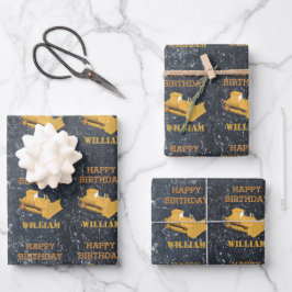 ブルドーザー建築トラック誕生日ボーイ ラッピングペーパーシート