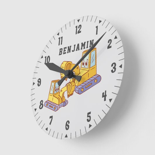 ブルドーザー建築ビルダーボーイズルームデコール ラウンド壁時計 (傾斜)