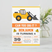 ブルドーザー建築子供の誕生日パーティー 招待状 (スタンド正面)