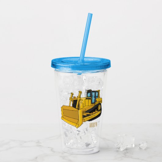 ブルドーザー漫画イラストレーション アクリルタンブラー (アイス裏面)