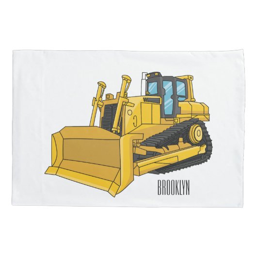 ブルドーザー漫画イラストレーション 枕カバー (裏面)