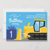 ブルドーザー1st誕生日招待状 招待状 (正面)