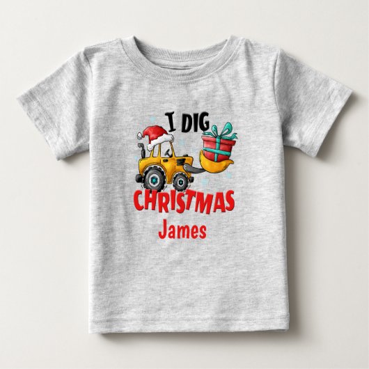 ブルドーザー I Dig クリスマス パーソナライズ Tシャツ (正面)