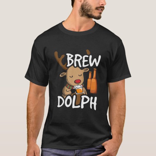 ブルドーフビール飲むルドルフのトナカイのクリスマス Tシャツ (正面)